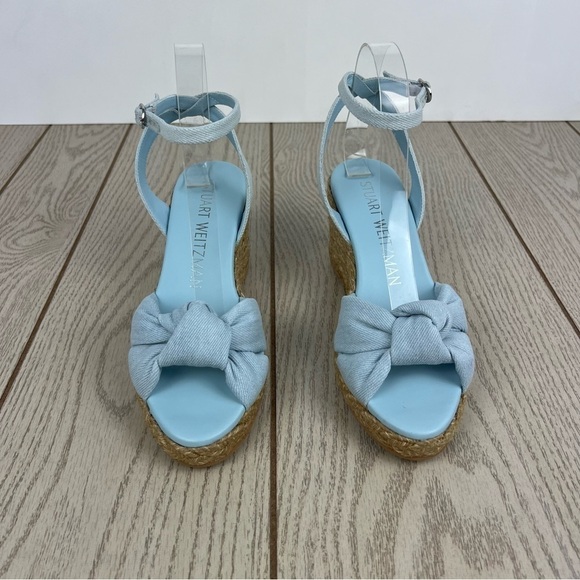 Stuart Weitzman Playa Espadrille Knot Wedge Sandals 38/7.5B Vintage Denim $395 - Picture 2 of 10